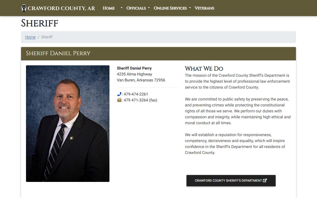 Crawford County sheriff official page tied to inmate population and detention records