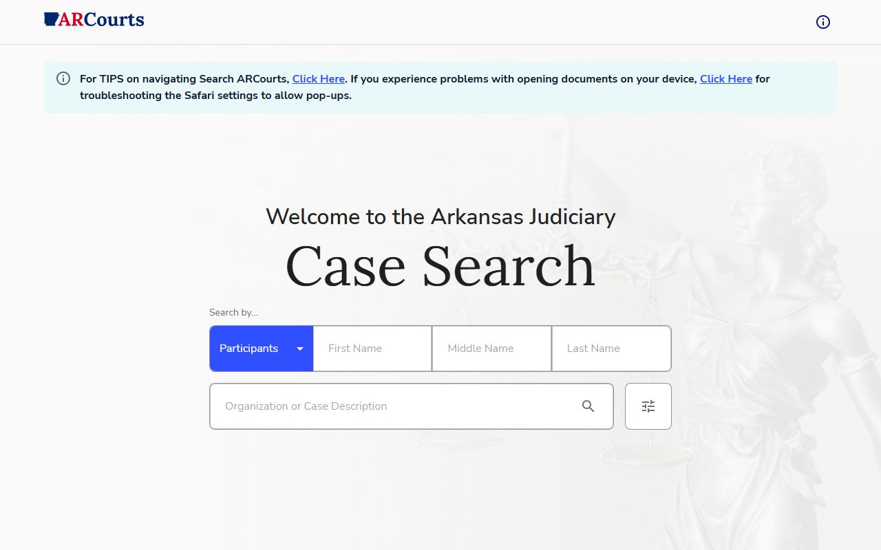 Search ARCourts interface for Crawford County court records after jail arrest